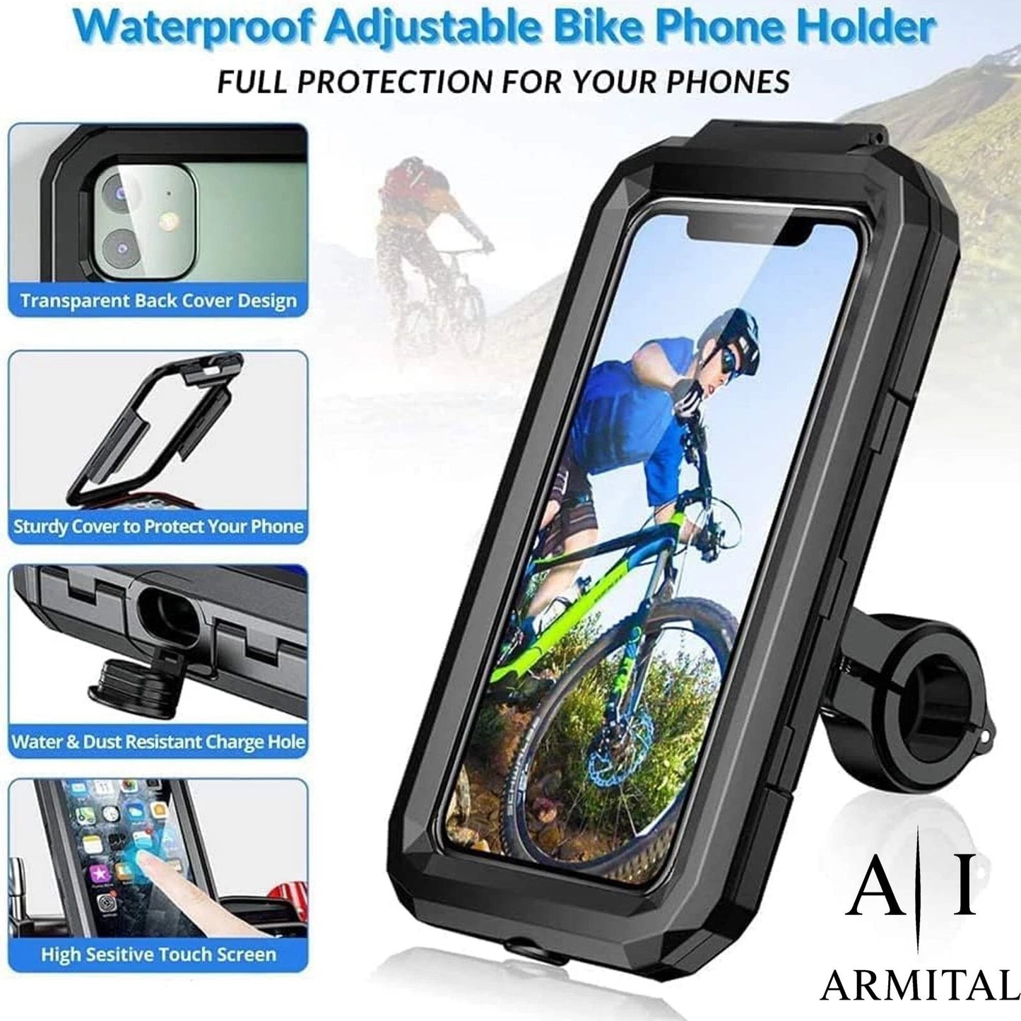 Supporto Smartphone Impermeabile Per Bici E Moto Rotazione 360 Gradi Custodia Rigida Touch Screen Universale Fino A 6.7 Pollici