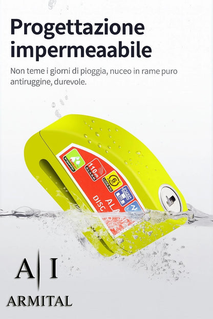 Lucchetto Bloccadisco Antifurto Universale Per Moto Scooter E Bici Con Allarme Sonoro 110dB In Lega Di Alluminio Impermeabile