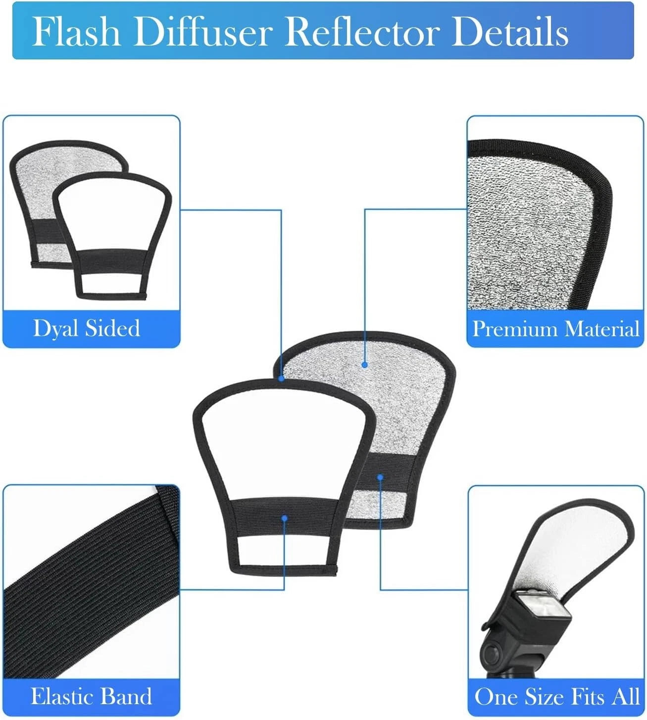 Diffusore Flash Universale Riflettore Argento e Bianco per Canon Nikon Sony
