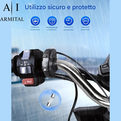 Caricatore Moto USB-C PD 30W e QC 3.0 Impermeabile IP65 Ricarica Rapida 12V