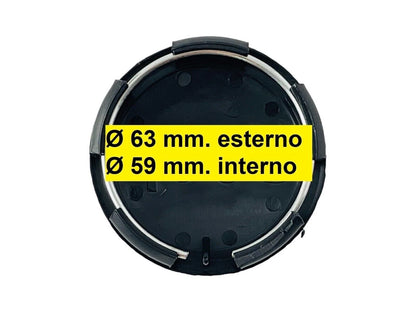 Set 4 Tappi Coprimozzo Neri 63mm Compatibili con Cerchi in Lega Jeep Cherokee e Renegade - Finitura Nero Lucido Alta Qualità