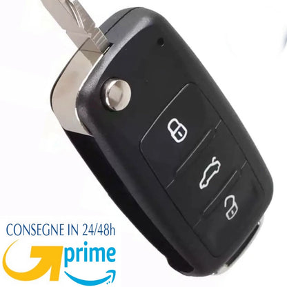 Guscio Cover Telecomando Compatibile Volkswagen 3 Tasti Con Tasto Panic E Lama A Scatto Per Golf Polo Bora Passat