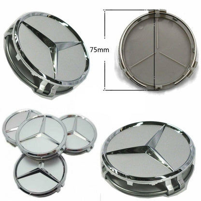 Set 4 Tappi Coprimozzo Argento 75mm Compatibili Con Mercedes Classe A B C E S GLE CLA CLK ML Ricambio Cerchi In Lega Alta Qualità