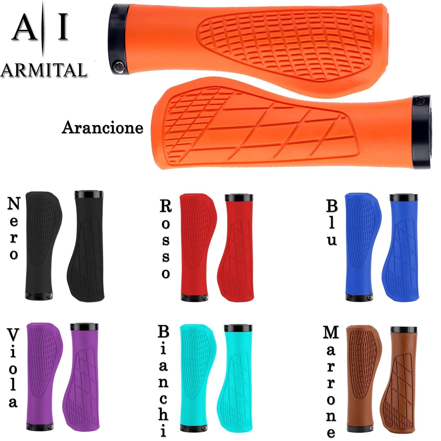 Coppia Manopole MTB Ergonomiche Antiscivolo in Gomma TPR con Doppio Bloccaggio in Alluminio Universali per Bicicletta Mountain Bike BMX e City Bike