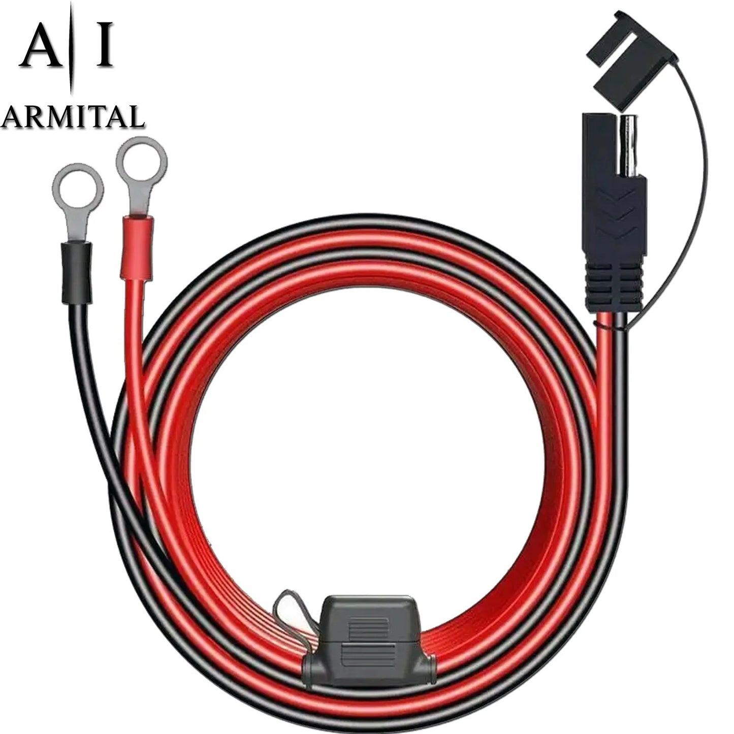 Cavo SAE 2 Pin 12V con Terminali ad Anello e Fusibile 10A per Moto e Auto