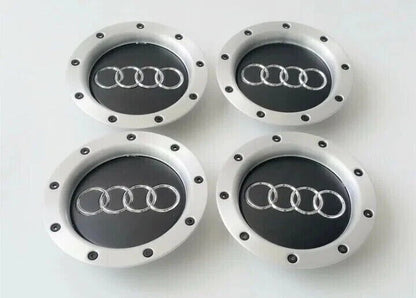 Set 4 Tappi Coprimozzi Per Cerchi In Lega Audi A3 A4 A5 A6 TT - Diametro 146mm Colore Nero Opaco - Ricambio Accessori Ruote Design Elegante