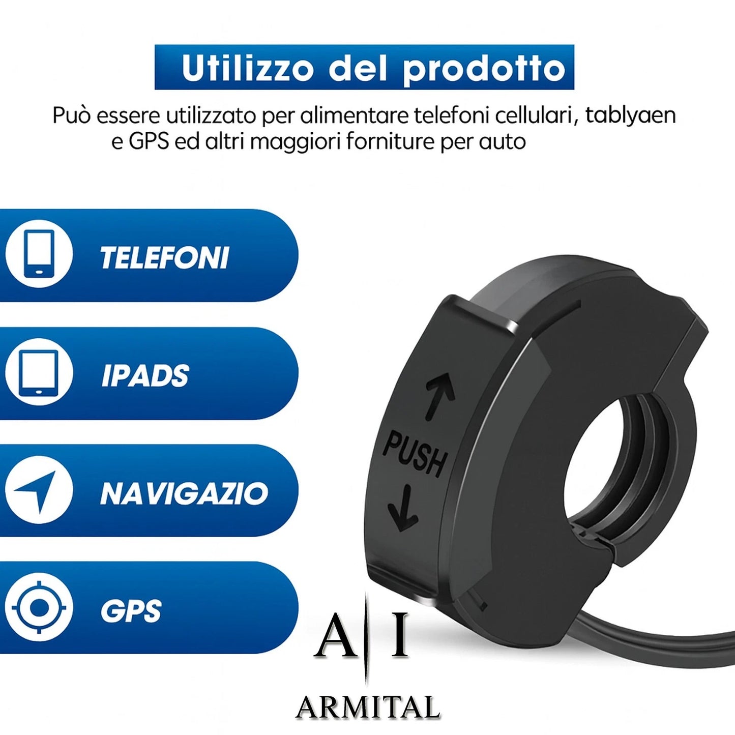 Caricatore Moto USB C e QC3.0 48W Impermeabile IP65 - Presa Ricarica Rapida PD 30W per Manubrio Moto e ATV 12V 24V