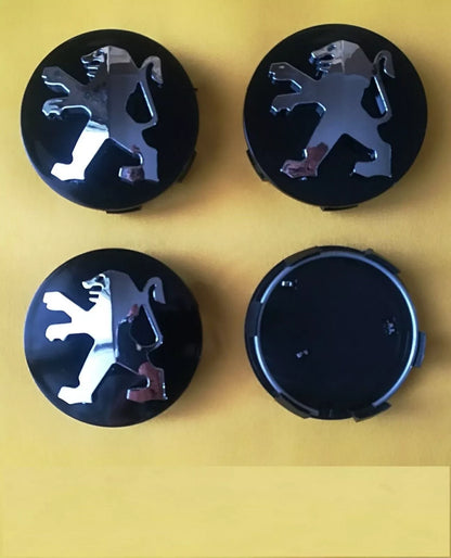 Set 4 Tappi Coprimozzo Per Cerchi In Lega Diametro 60mm Nero Lucido E Argento Compatibili Con Peugeot Ricambio Borchie In ABS
