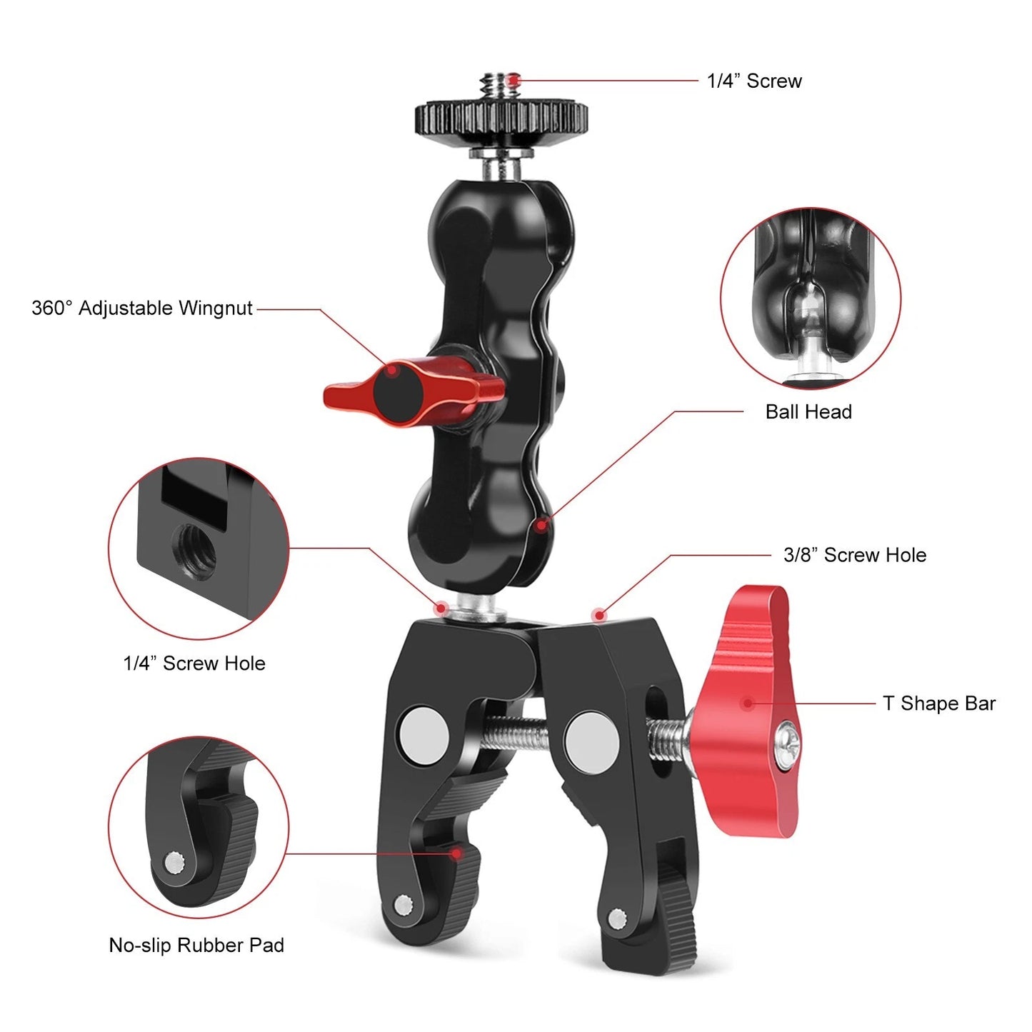 Super Morsetto Fotocamera con Testa a Sfera 360 e Supporto Magico Universale