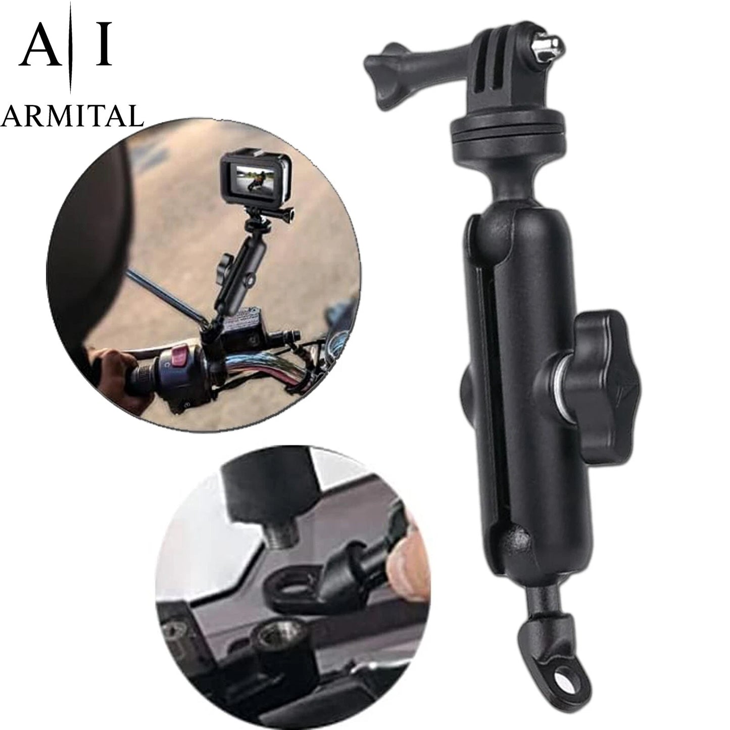 Supporto Moto per GoPro e Action Cam con Rotazione 360 e Attacco 1/4 Pollici