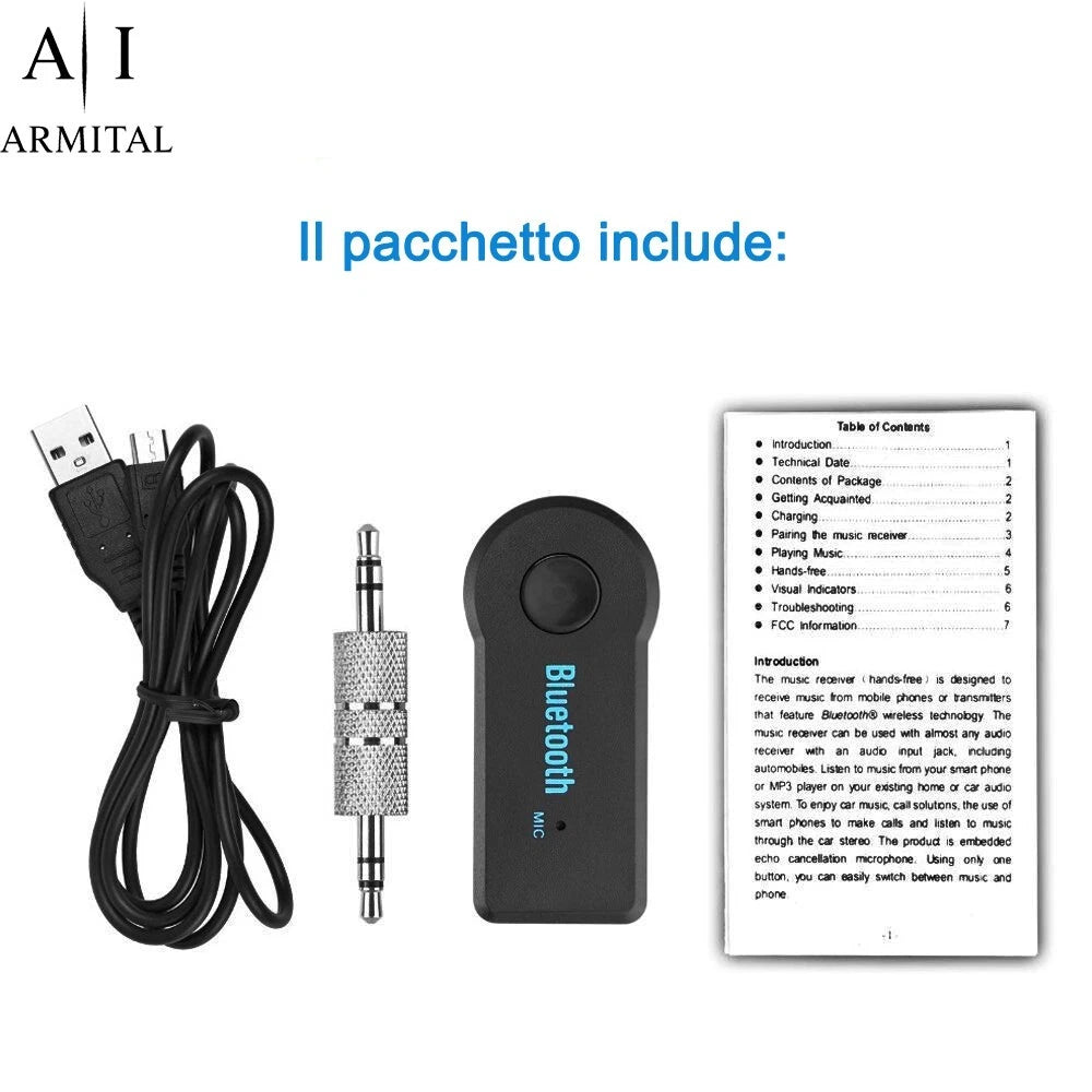 Adattatore Ricevitore Bluetooth 5.0 AUX 3.5mm Auto Stereo Chiamate Vivavoce HD