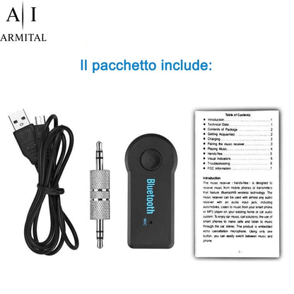 Adattatore Ricevitore Bluetooth 5.0 AUX 3.5mm Auto Stereo Chiamate Vivavoce HD