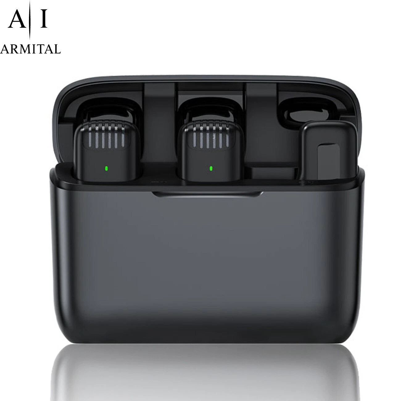 Microfono Lavalier Wireless Professionale Doppio con Custodia Ricarica USB-C