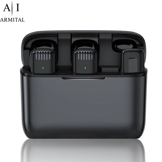 Microfono Lavalier Wireless Professionale Doppio con Custodia Ricarica USB-C