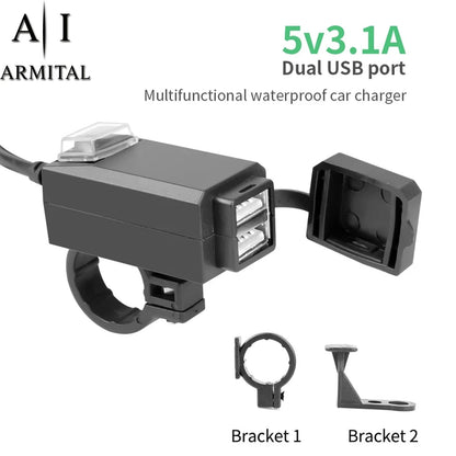 Caricatore USB Moto QC3.0 Impermeabile Doppia Porta 12V con Interruttore ON OFF