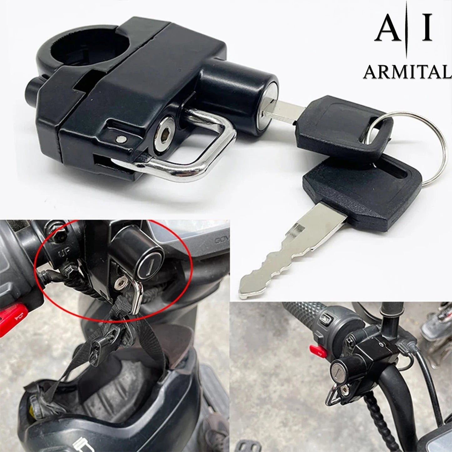 Lucchetto Sottosella Universale per Casco Moto e Scooter in Lega di Alluminio