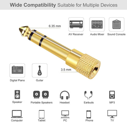 Adattatore Audio Jack 6.35mm Maschio a 3.5mm Femmina Cuffie Stereo Placcato Oro
