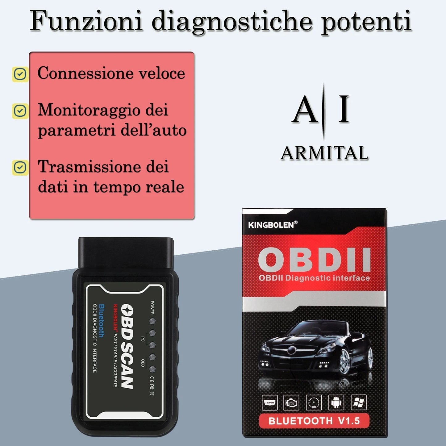 Scanner OBD2 Bluetooth ELM327 Diagnosi Auto Professionale Android e Windows