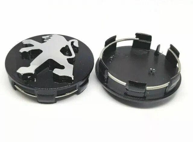 Set 4 Tappi Coprimozzo Per Cerchi In Lega Diametro 60mm Nero Lucido E Argento Compatibili Con Peugeot Ricambio Borchie In ABS