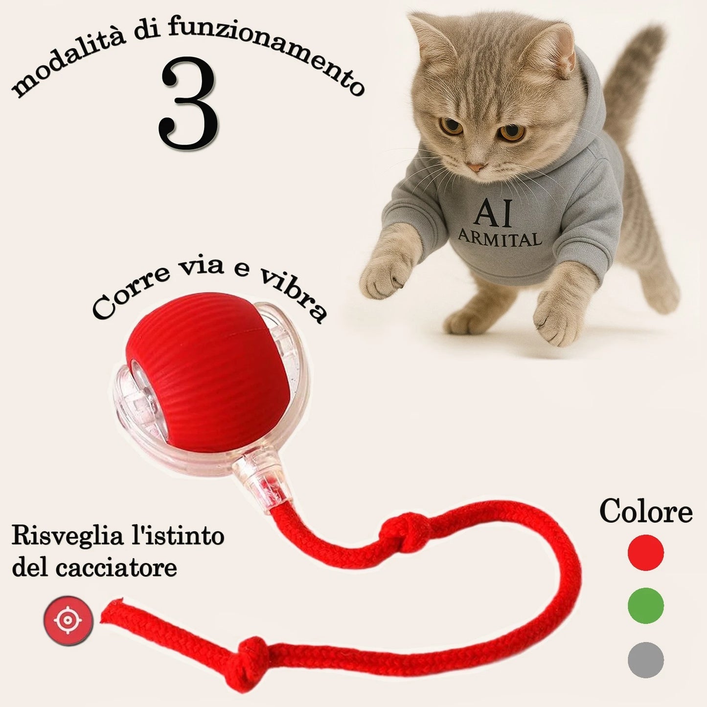 Smart Ball Interattiva Per Cani E Gatti Palla Elettrica Rotante Automatica Ricaricabile USB-C Con Sensore Ostacoli In Silicone Silenzioso
