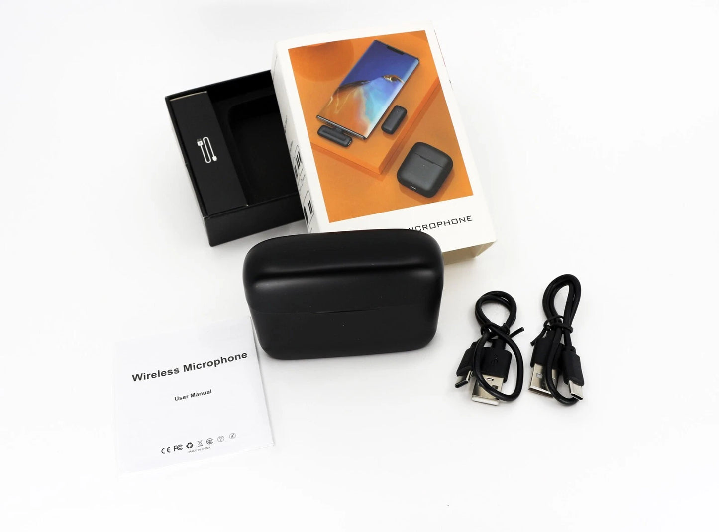Microfono Lavalier Wireless Professionale Doppio con Custodia Ricarica USB-C