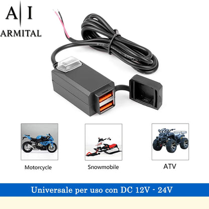 Caricatore USB Moto QC3.0 Impermeabile Doppia Porta 12V con Interruttore ON OFF