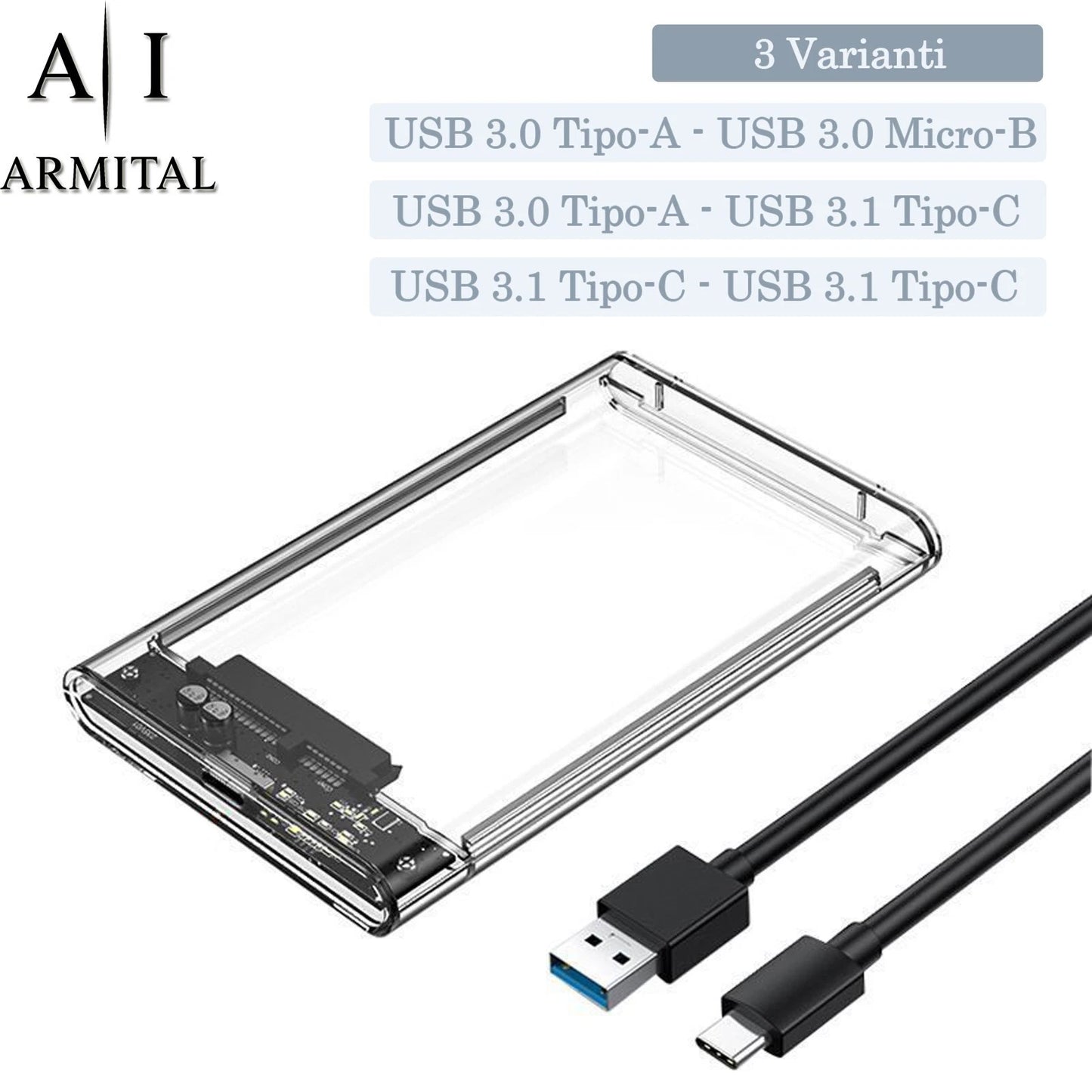 Case Esterno 2.5 SATA USB 3.0 Trasparente per SSD HDD Box con Supporto UASP