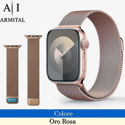 Cinturino Maglia Milanese In Acciaio Inossidabile Per Apple Watch Chiusura Magnetica Regolabile Universale 38mm-49mm Design Elegante E Traspirante