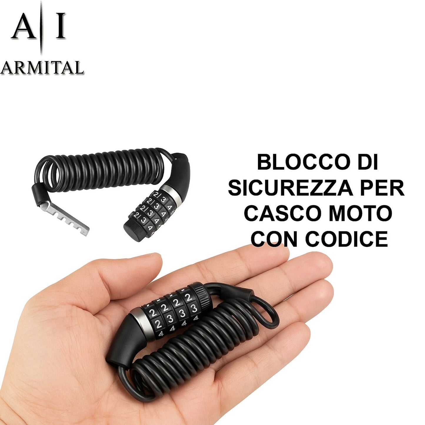 Lucchetto Antifurto per Casco Moto e Bici Cavo Estensibile 2m Combinazione