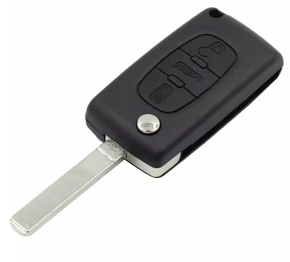 Guscio Chiave Compatibile Peugeot 207 307 308 407 607 Partner - Scocca Ricambio 3 Tasti con Lama a Punta Senza Vano Batteria