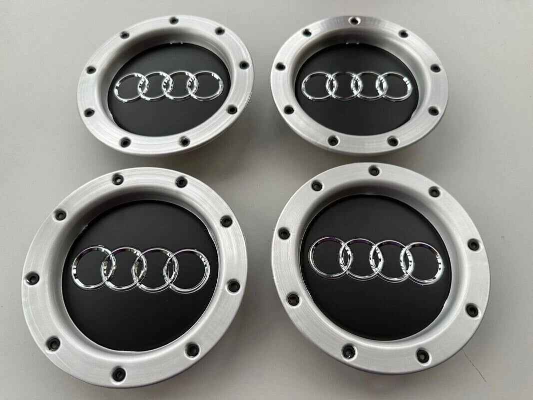 Set 4 Tappi Coprimozzi Per Cerchi In Lega Compatibili Con Audi A3 A4 A5 A6 Dal 1999 Diametro 146 mm Colore Nero E Argento Finitura Opaca