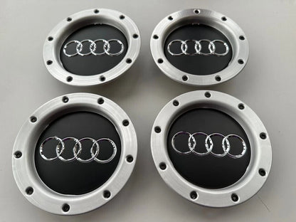 Set 4 Tappi Coprimozzi Per Cerchi In Lega Compatibili Con Audi A3 A4 A5 A6 Dal 1999 Diametro 146 mm Colore Nero E Argento Finitura Opaca