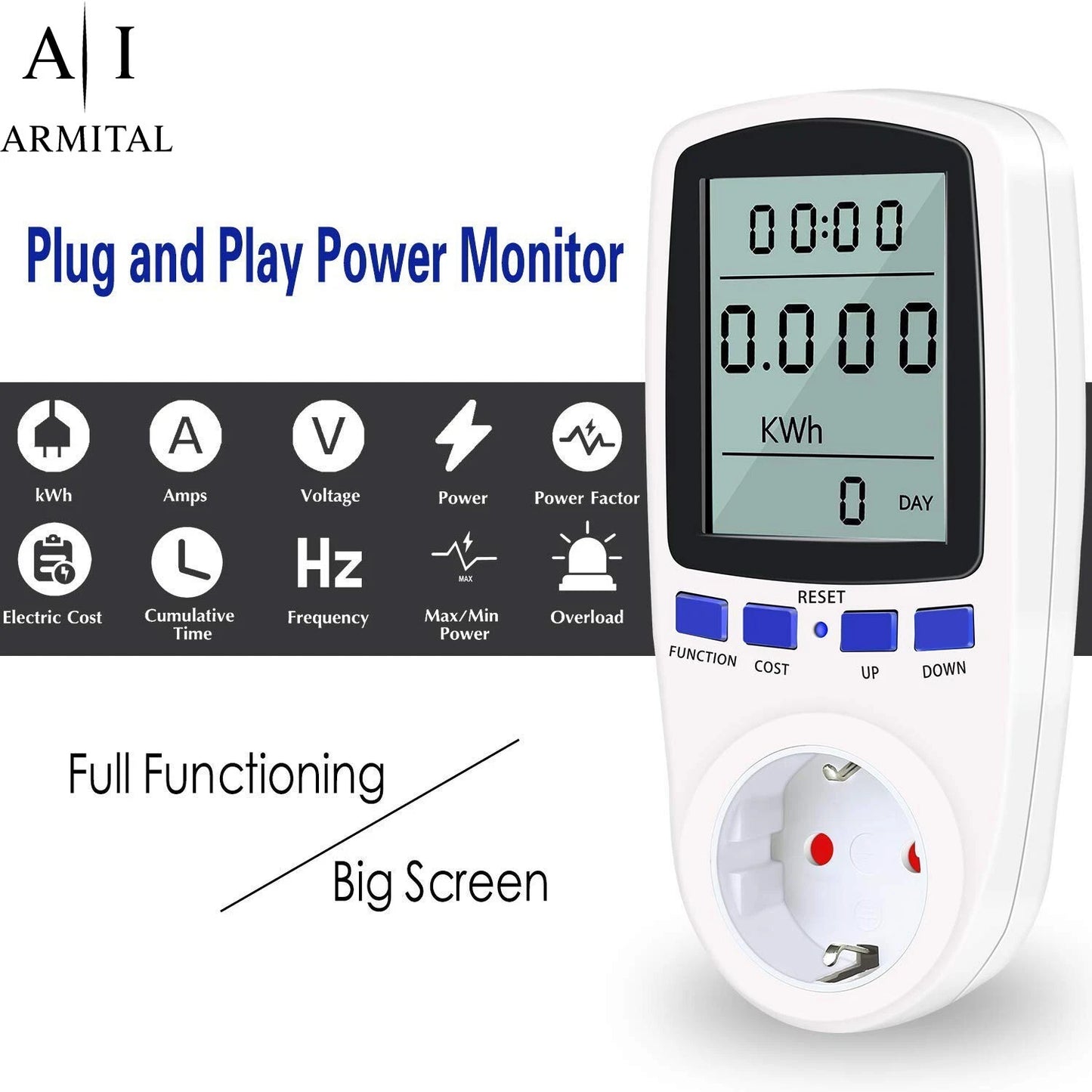 Wattmetro Digitale 220V 16A Misuratore Consumi Energetici LCD 3680W Presa EU