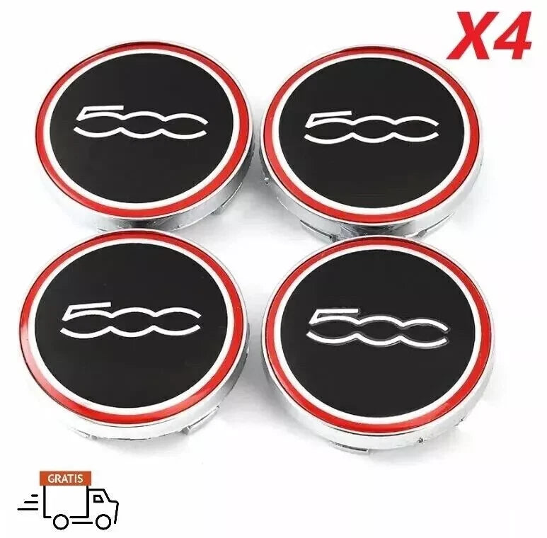 Set 4 Tappi Coprimozzo Compatibili Con Fiat 500 Borchie Per Cerchi In Lega Diametro 60mm In ABS Resistente