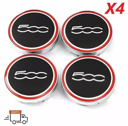 Set 4 Tappi Coprimozzo Compatibili Con Fiat 500 Borchie Per Cerchi In Lega Diametro 60mm In ABS Resistente