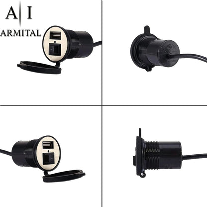 Caricatore USB Moto Impermeabile 12V 24V Presa Ricarica Smartphone GPS Tablet