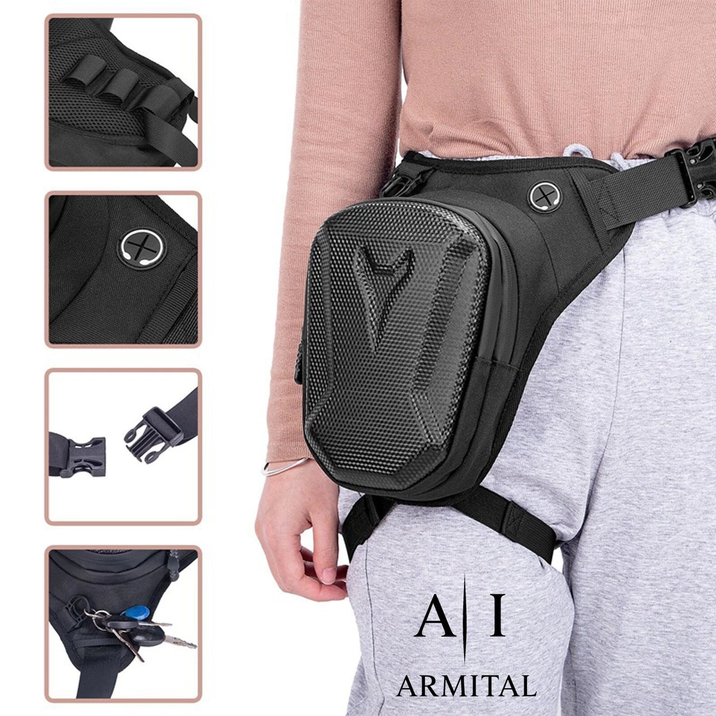 Borsa Gamba Moto Rigida Impermeabile Marsupio Coscia Tracolla Multiuso 3 in 1
