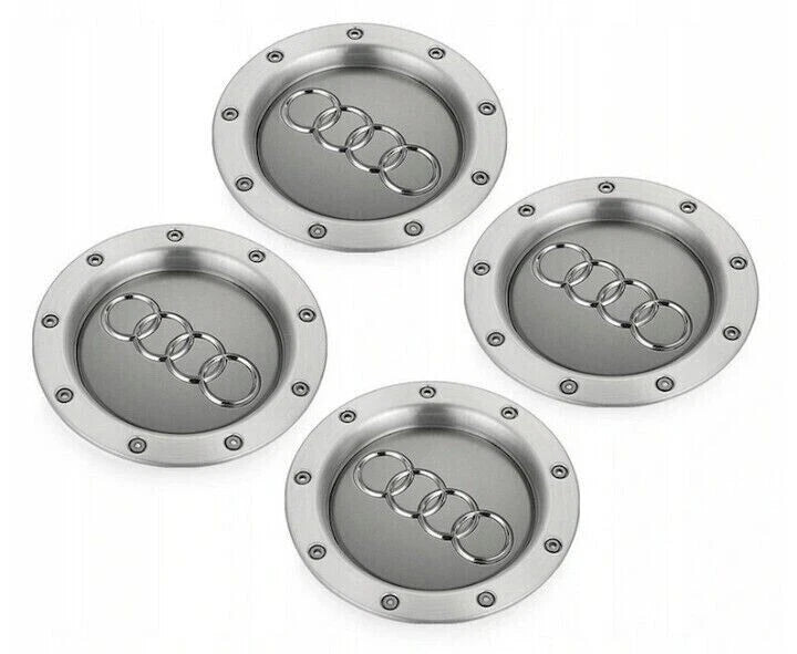 Set 4 Tappi Coprimozzi Compatibili Audi Diametro 146mm Colore Argento Opaco Per Cerchi In Lega A3 A4 A5 A6 TT