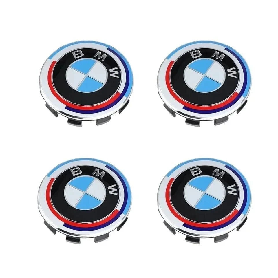 Set 4 Coprimozzo Edizione Centenario 68mm Per Cerchi In Lega BMW Serie 1 2 3 4 5 6 7 M Z X - Kit Tappi Ruota Alta Qualità