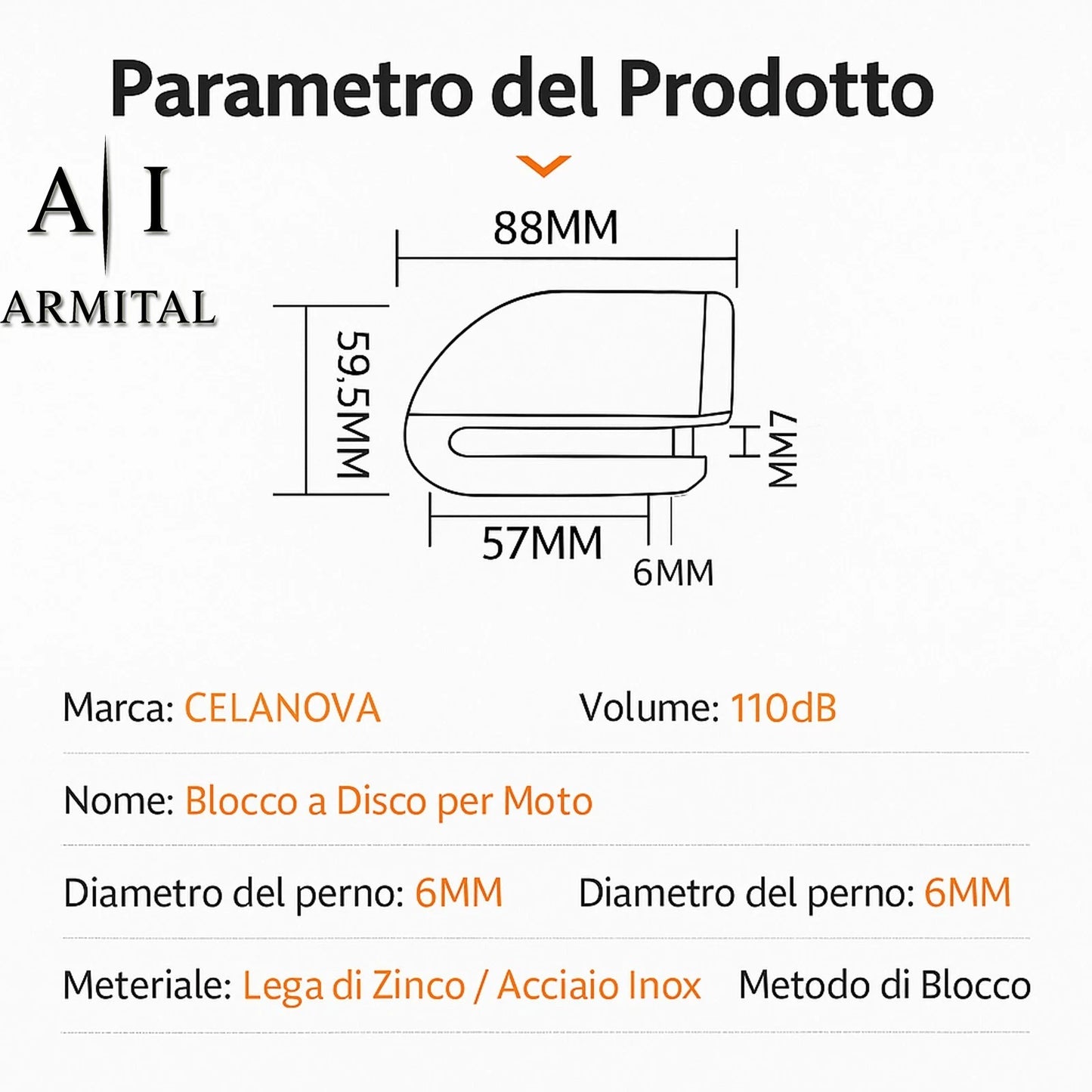 Lucchetto Bloccadisco Antifurto Universale Per Moto Scooter E Bici Con Allarme Sonoro 110dB In Lega Di Alluminio Impermeabile
