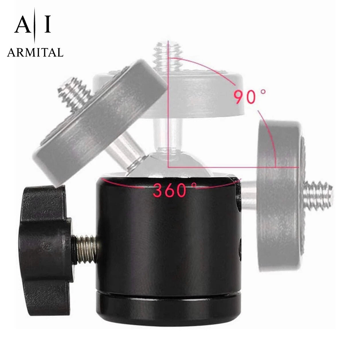 Supporto Mini Testa a Sfera 360 Gradi Filettatura 1/4 Adattatore Hot Shoe Nero