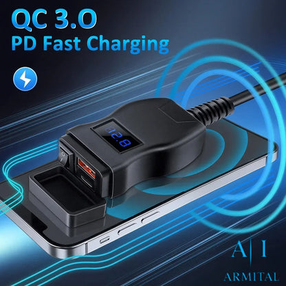 Caricatore USB Moto Type-C PD 30W QC 3.0 Impermeabile con Voltmetro 12V 24V