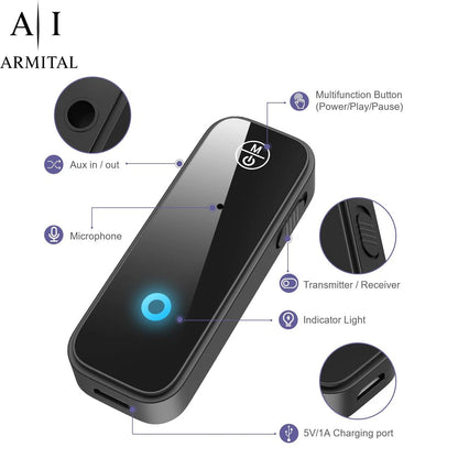 Adattatore Ricevitore Bluetooth 5.0 AUX per Auto Stereo Microfono Integrato HD