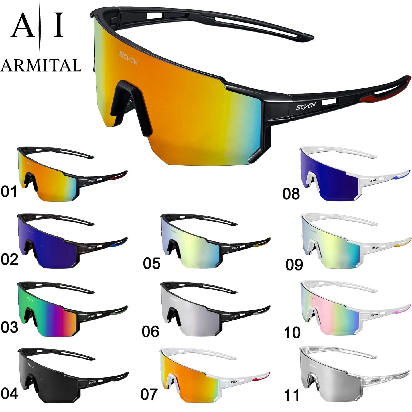 Occhiali da Ciclismo e Sport Outdoor UV400 Lenti HD Antivento in Policarbonato