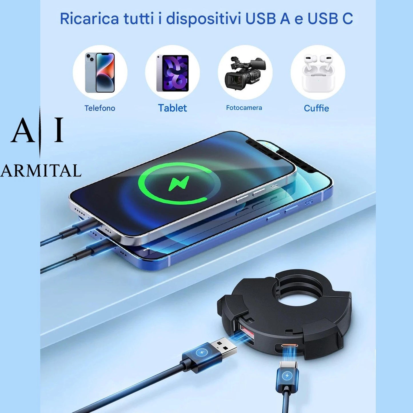 Caricatore Moto Professionale USB-C PD 30W e USB-A QC 3.0 Impermeabile IP65 - Presa Ricarica Rapida per Manubrio 22mm - Alimentatore Universale Smartphone per Moto e Quad