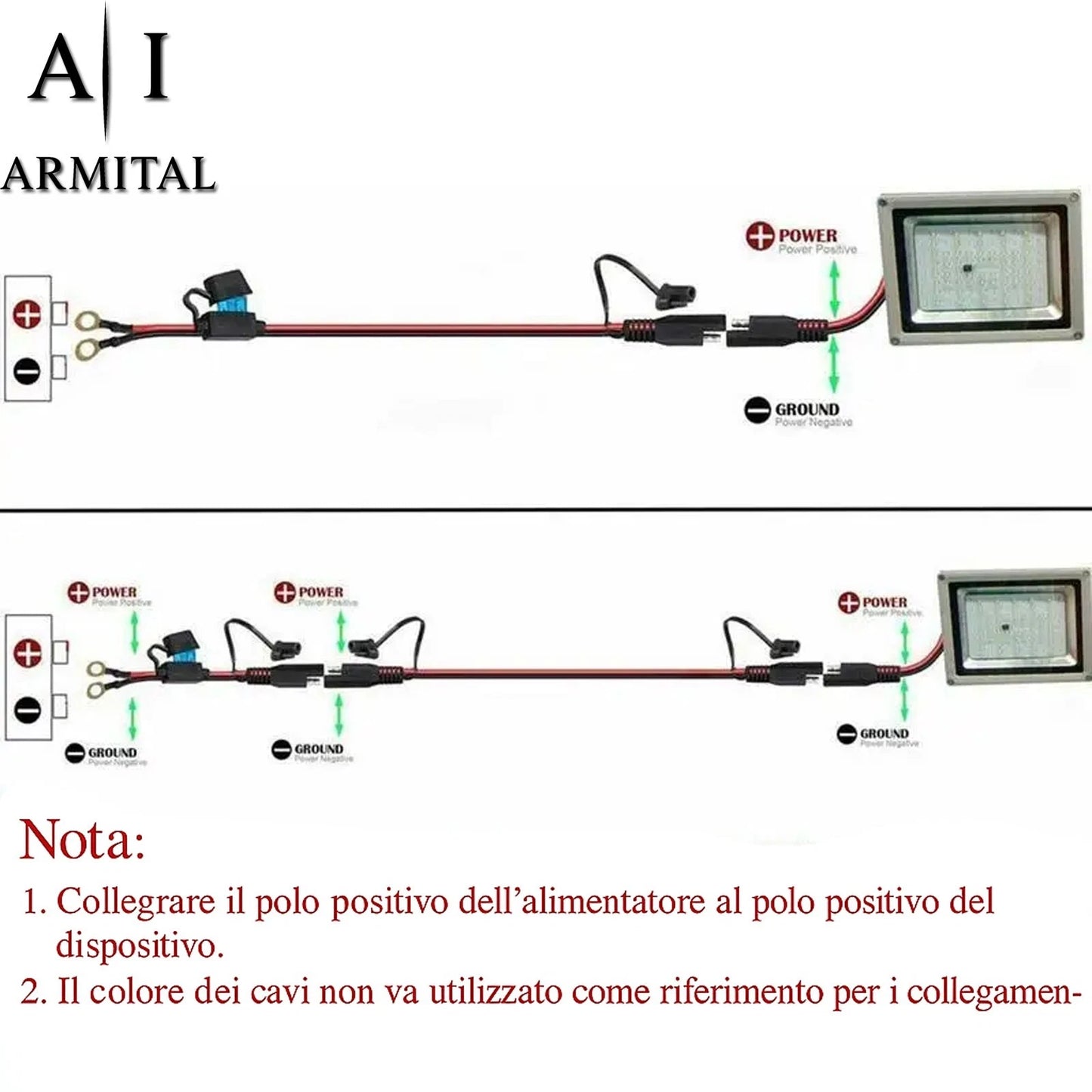 Cavo SAE 2 Pin 12V con Terminali ad Anello e Fusibile 10A per Moto e Auto
