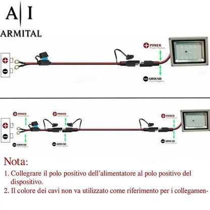 Cavo SAE 2 Pin 12V con Terminali ad Anello e Fusibile 10A per Moto e Auto