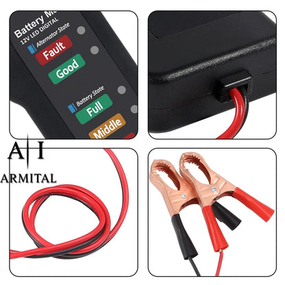 Tester Batteria 12V Auto e Moto con Indicatore LED e Controllo Alternatore