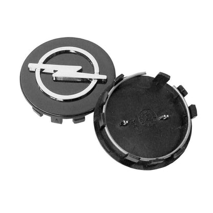 Set 4 Tappi Coprimozzo Ruota 58 mm Neri Compatibili Con Opel Corsa Astra Meriva Insignia Adam In ABS Ad Incastro