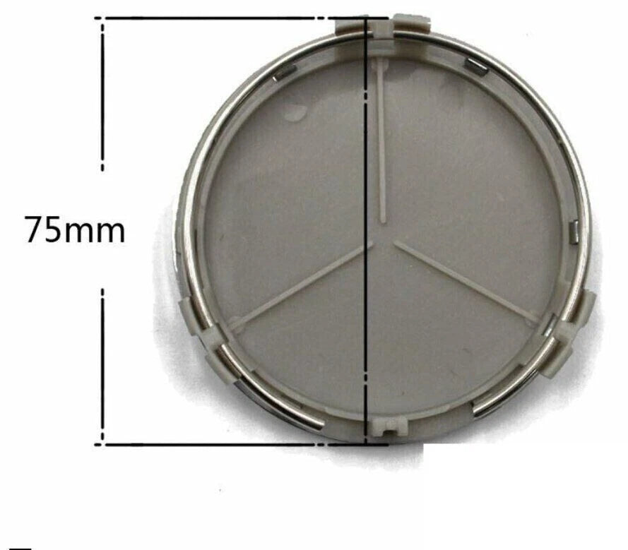 Set 4 Tappi Coprimozzo Argento 75mm Compatibili Con Mercedes Classe A B C E S GLE CLA CLK ML Ricambio Cerchi In Lega